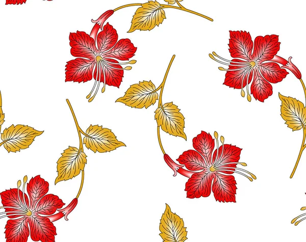 Бесшовный Узор Весенними Цветами Листьями Ручной Рисунок Цветочный Узор Обоев — стоковое фото