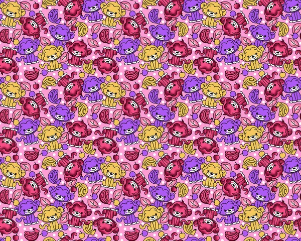 Kusursuz bir arka plan, oyuncaklar, pembe arka planda kediler, parlak desenli çocuklar.