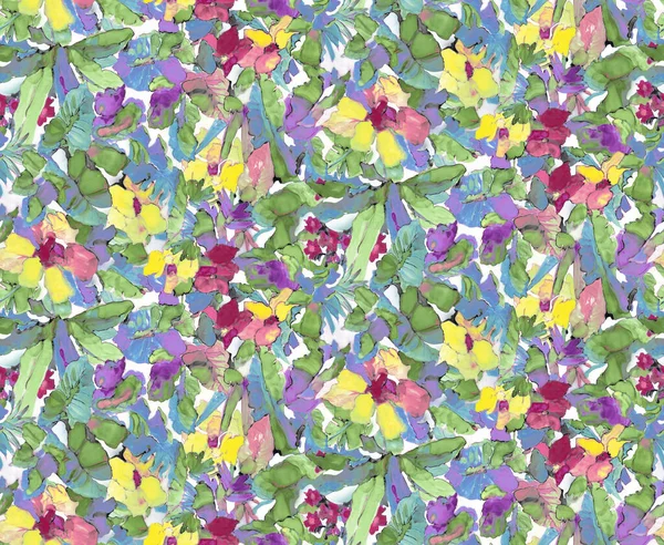 Бесшовный Узор Весенними Цветами Листьями Ручной Рисунок Цветочный Узор Обоев — стоковое фото