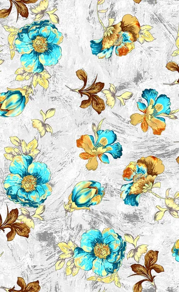 Seamless Pattern Spring Flowers Leaves Hand Drawn Background Floral Pattern — Stock Photo, Image
