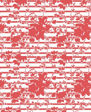 Çiçeksiz desenli, farklı çiçek ve yapraklı. Siyah-beyaz botanik çizim el boyaması. Tekstil baskısı, kumaş örneği, ambalaj kağıdı..