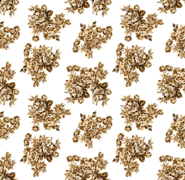 Bahar çiçekleri ve yapraklarıyla kusursuz desen. El çizimi arka plan. Duvar kağıdı ya da kumaş için çiçek deseni. Çiçek gülü. Botanik Döşemesi.