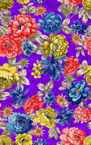 Nahtloses Muster Mit Frühlingsblumen Und Blättern Handgezeichneter Hintergrund Blumenmuster Für — Stockfoto