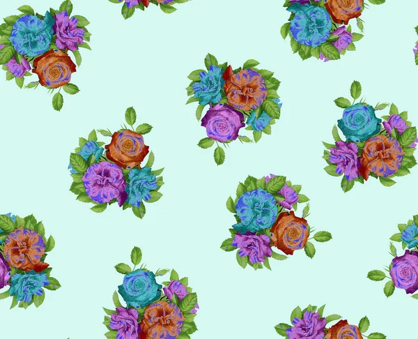 Seamless Pattern Spring Flowers Leaves Hand Drawn Background Floral Pattern — Stock Photo, Image