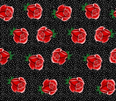 Bahar çiçekleri ve yapraklarıyla kusursuz desen. El çizimi arka plan. Duvar kağıdı ya da kumaş için çiçek deseni. Çiçek gülü. Botanik Döşemesi.