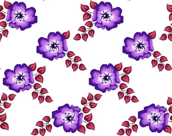 Płynny Wzór Wiosennymi Kwiatami Liśćmi Ręcznie Rysowane Tło Wzór Kwiatowy — Zdjęcie stockowe