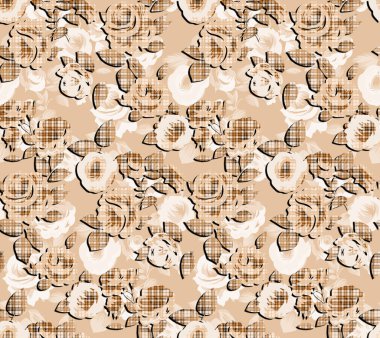 Bahar çiçekleri ve yapraklarıyla kusursuz desen. El çizimi arka plan. Duvar kağıdı ya da kumaş için çiçek deseni. Çiçek gülü. Botanik Döşemesi.