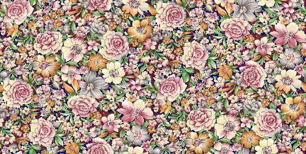 Bahar Çiçekleri Yapraklarıyla Kusursuz Desen Çizimi Arka Plan Duvar Kağıdı — Stok fotoğraf