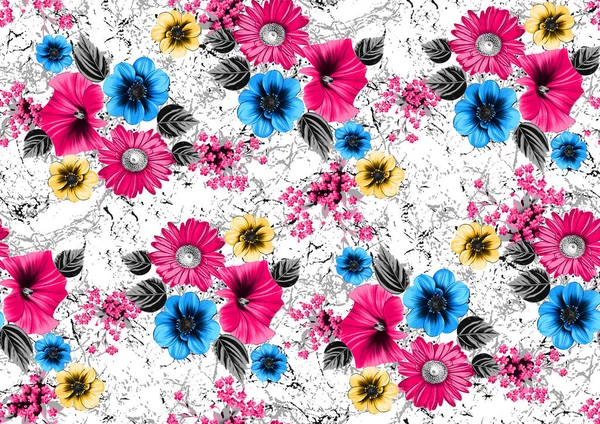 Seamless Pattern Spring Flowers Leaves Hand Drawn Background Floral Pattern — Stock Photo, Image