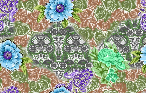 Seamless Pattern Spring Flowers Leaves Hand Drawn Background Floral Pattern — Stock Photo, Image