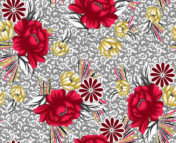 Płynny Wzór Wiosennymi Kwiatami Liśćmi Ręcznie Rysowane Tło Wzór Kwiatowy — Zdjęcie stockowe
