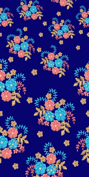 Απρόσκοπτη Μοτίβο Ανοιξιάτικα Λουλούδια Και Φύλλα Χειροποίητο Φόντο Floral Σχέδιο — Φωτογραφία Αρχείου