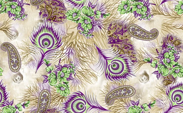 Ornamenatl Paisley Padrão Sem Costura Efeito Textura Ornamento Indiano Flores — Fotografia de Stock