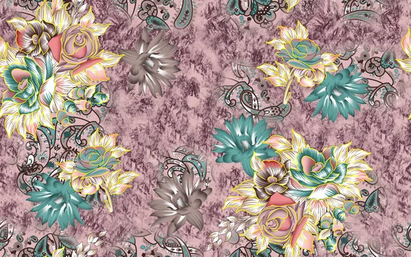 Kwiatowy Bezszwowy Wzór Efekt Tekstury Indyjska Ozdoba Wektorowe Kwiaty Dekoracyjne — Zdjęcie stockowe