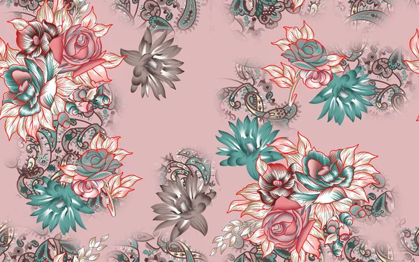 Çiçeksiz desen, doku etkisi. Hint süsü. Vektör dekoratif çiçekler ve Paisley. Etnik tarzda. Tasarım. Modern, moda.