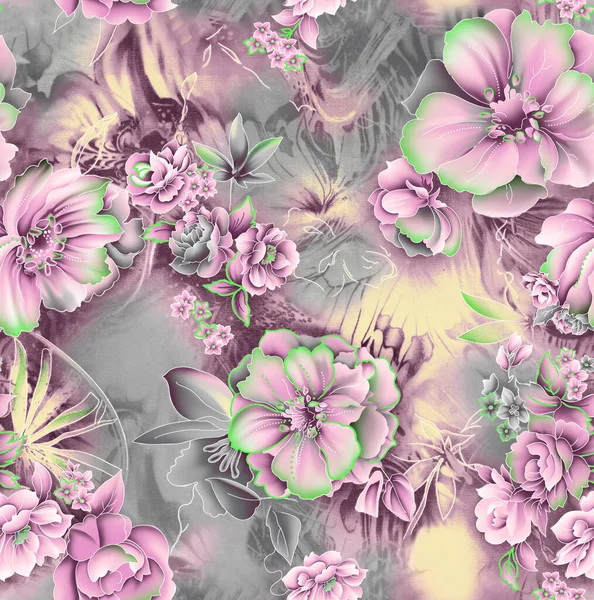 Blommigt Sömlöst Mönster Textureffekt Indisk Prydnad Vektor Dekorativa Blommor Och Royaltyfria Stockfoton