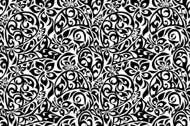 Damask süslemesiz desen. Eski, renkli, ışıltılı bir arka plan. Antika barok Viktorya tarzı lüks süs. Güzel çiçekler, yapraklar. Duvar kağıtları ve kumaş için dekoratif tasarım