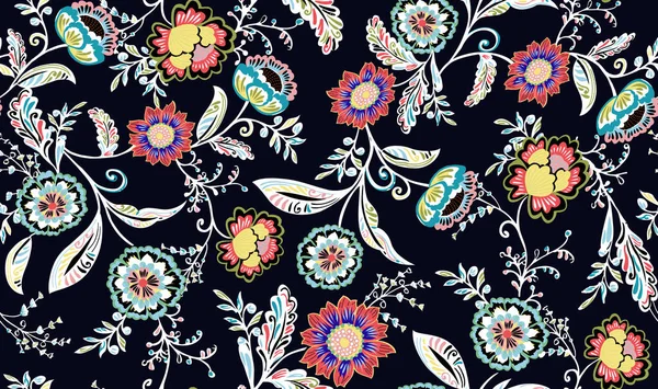 Süslü desenli, dikişsiz desen, doku efekti. Hint süsü. Dekoratif çiçekler ve Paisley. Etnik tarzda. Tasarım. Modern, moda.