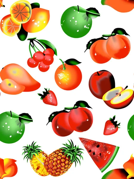 White Background Watercolor Colourful Illustration Tropical Fruit Seamless Pattern — Stock Photo, Image