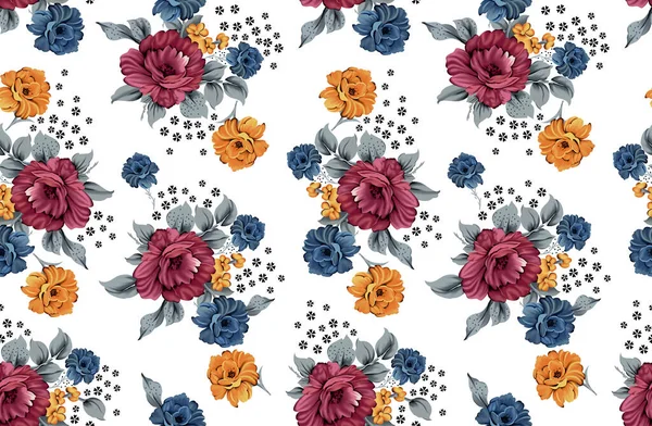 Patrón Sin Costura Floral Efecto Textura Adorno Indio Flores Decorativas —  Fotos de Stock
