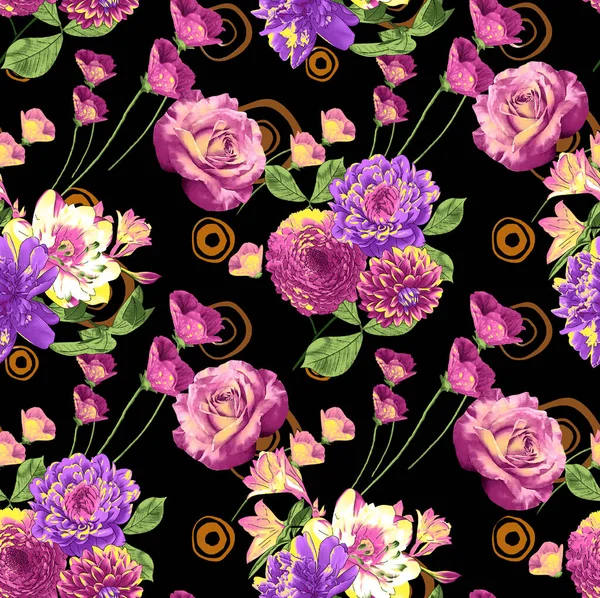 flower design for fashion: exotic leaves and flowers in neon light. Seamless pattern. Watercolor