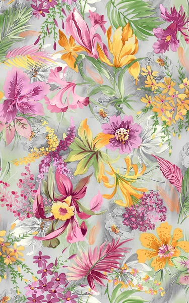 Patrón Sin Costura Floral Efecto Textura Adorno Indio Flores Decorativas —  Fotos de Stock