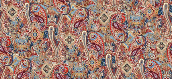 Süslü desenli, dikişsiz desen, doku efekti. Hint süsü. Dekoratif çiçekler ve Paisley. Etnik tarzda. Tasarım. Modern, moda.