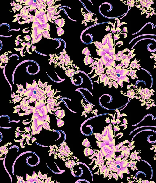 flower design for fashion: exotic leaves and flowers in neon light. Seamless pattern. Watercolor