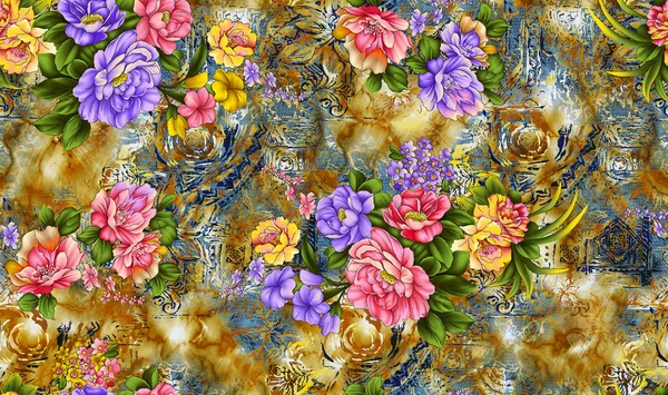Padrão Sem Costura Floral Efeito Textura Ornamento Indiano Flores Decorativas Imagem De Stock