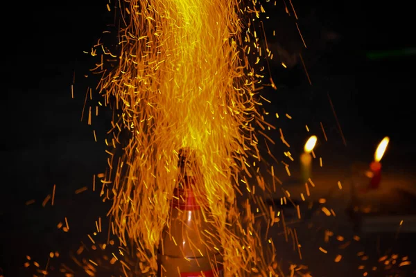 Piękny Efekt Wybuchu Krakersa Ognia Festiwal Diwali Obchody Nowego Roku — Zdjęcie stockowe