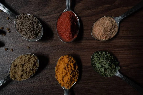 Indian Garam Masala Powder Bowl Ingredients Colourful Spices Served Moody — Stock Photo, Image