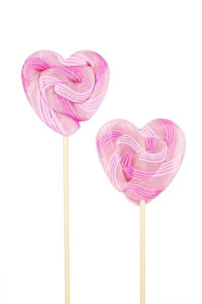 Par Caramelos Forma Corazón Lollypop — Foto de Stock