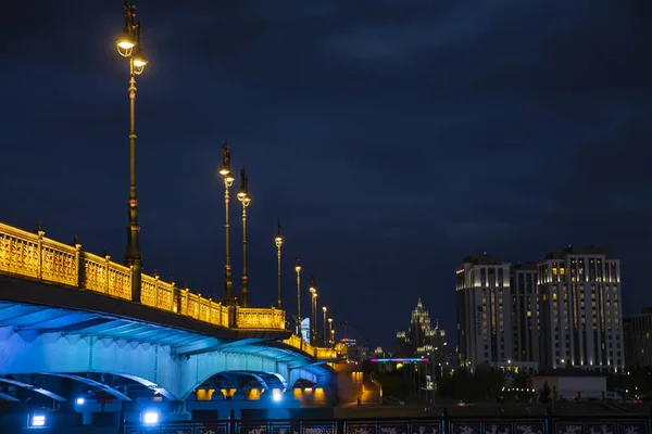 Kazakhstan Nur Sultan Bridge Esil River Night Lights Reflection May — Stock Photo, Image