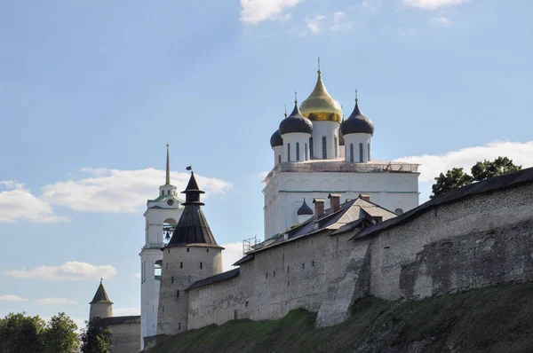 View of Pskov Krom and Trinity Cathedral - the tallest building in Pskov on a summer August day, Russia Stock Image