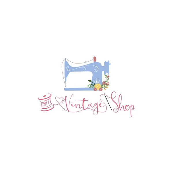 Terzi dikiş Vintage, moda, çiçek, Retro Logo şablonu
