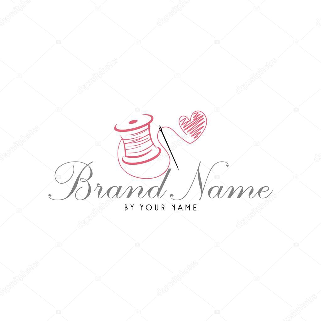 Sewing Stitching Knitting Needle Simple Logo Vector Design