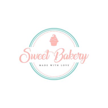 Tatlı ekmek ve tatlı Logo, işaret, şablon, amblem, düz vektör tasarımı