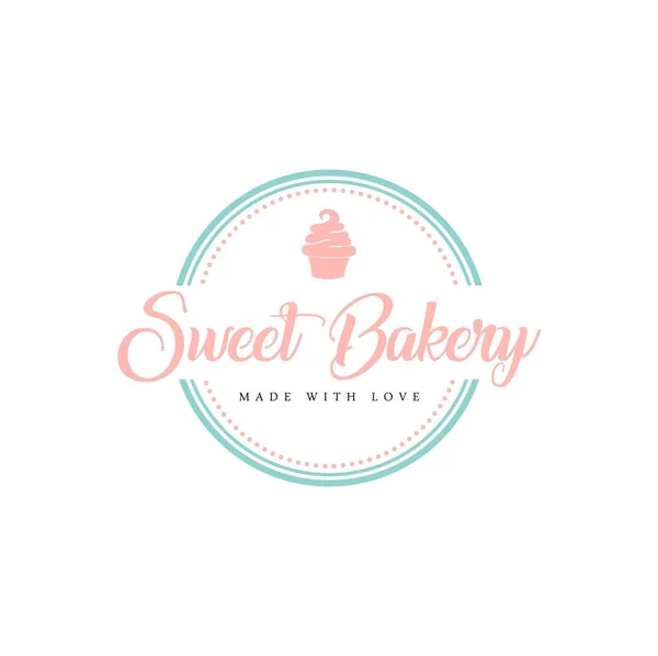 Sweet Bakery Dessert Logo Sign Template Emblem Flat Vector Design — Stock Vector