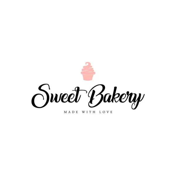 Sweet Bakery Dessert Logo Sign Template Emblem Flat Vector Design — Stock Vector