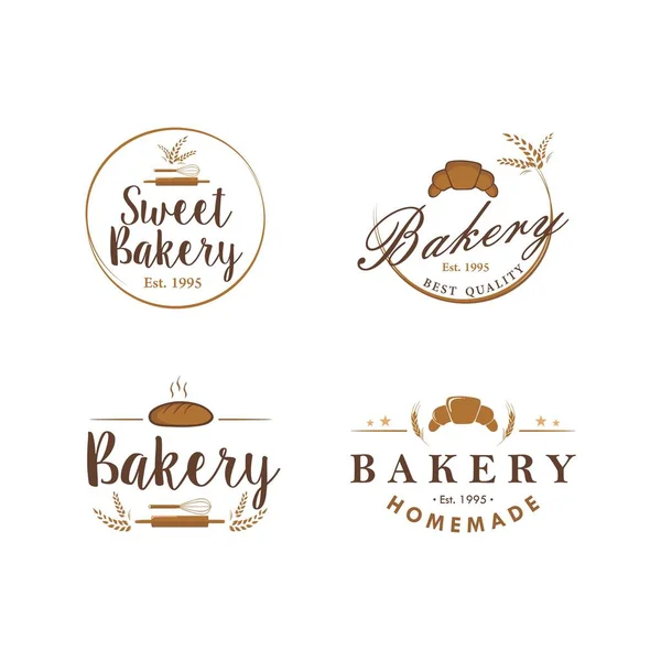 Bakery Dessert Logo Sign Template Emblem Flat Vector Design Set — Stock Vector