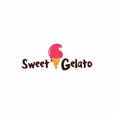 Dondurma Gelato Logo, işaret, tipografi, simge, sembol vektör tasarımı, şablon Illustraion