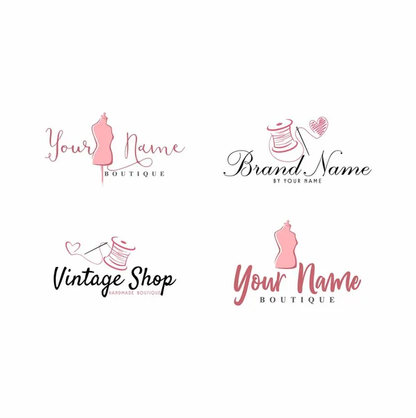 Costura Medida Vintage Maniquí Moda Floral Retro Logo Template Set — Vector de stock