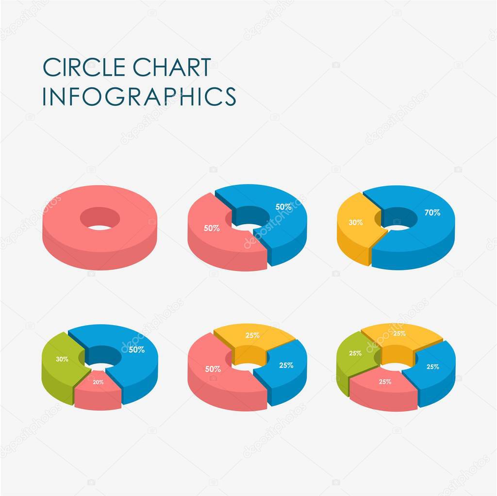 Pie Chart, Circle, Infographics Elements 3D Vector Flat Design, Full Color, Set, Template