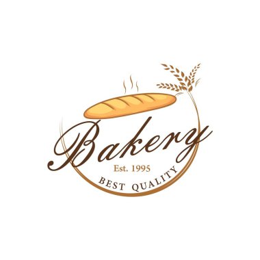 Baget ekmek ve tatlı Logo, işaret, simge, şablon, amblem, düz vektör tasarımı