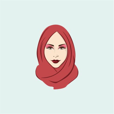 Güzel şık Hijab kız illüstrasyon, vektör tasarımı, simge, işaret, Logo