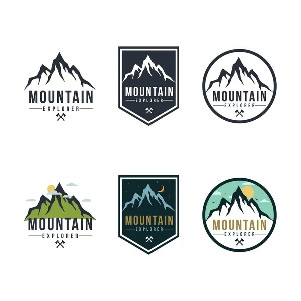 Lasu Mountain Adventure Odznaka Wektor Logo Znak Zestaw Szablonów — Wektor stockowy