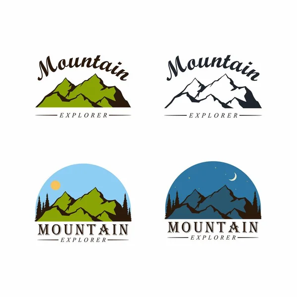 Floresta Mountain Adventure Night Day Badge Vector Logo Assine Conjunto — Vetor de Stock