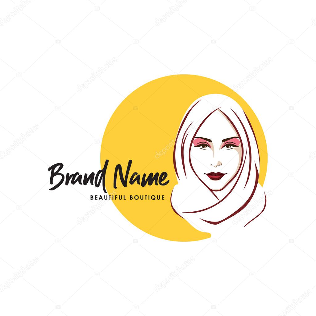 Beautiful Stylish Hijab Girl Logo, Brand, Line Art, Vector Design, Icon, Sign, Template