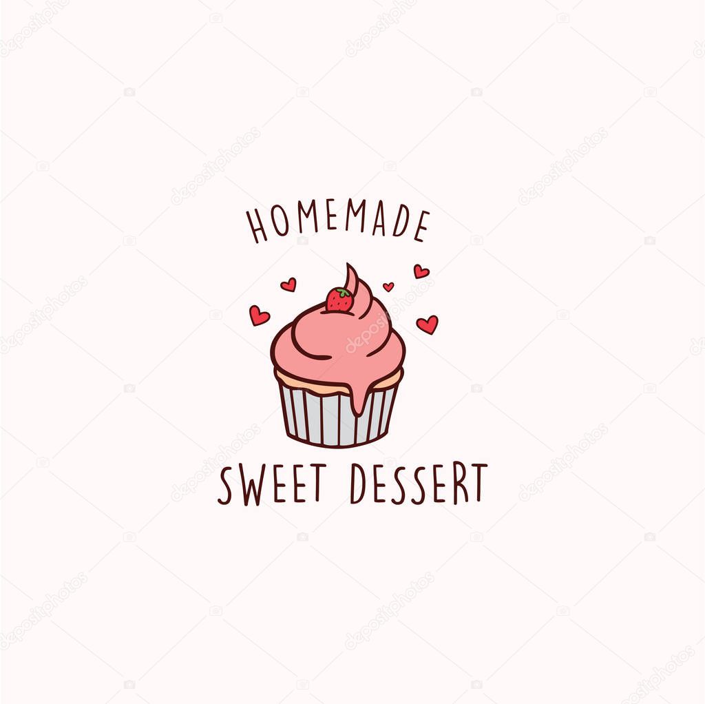 Cupcakes, Bakery and Dessert Logo, Sign, Template, Emblem, Flat Vector Design
