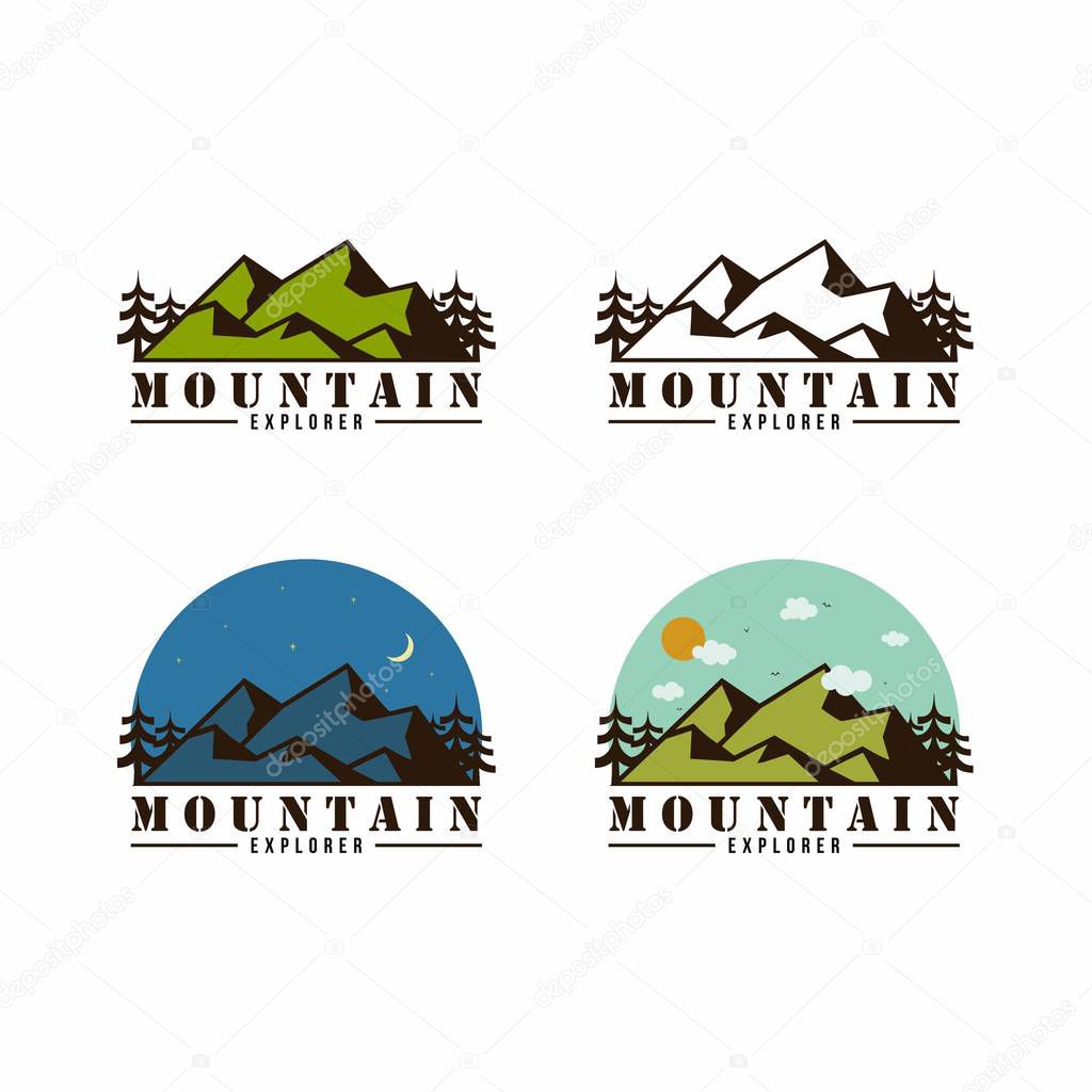 Forest, Mountain Adventure Night and Day Badge Vector Logo, Sign, Template Set